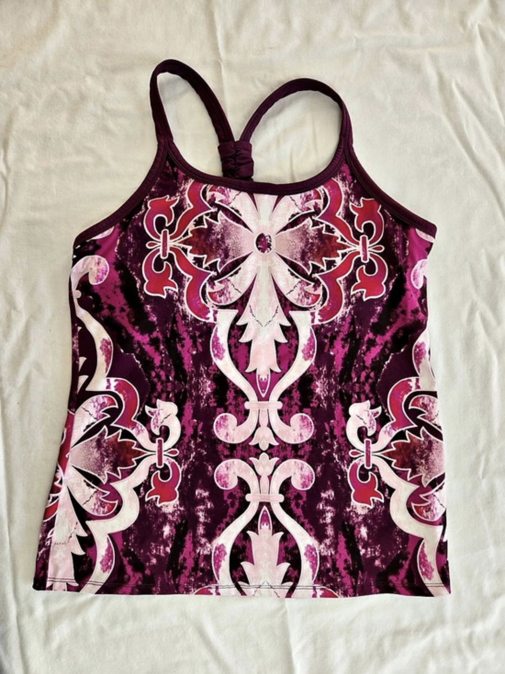 Athleta Abstract Print Tank With Built-In Bra In Pink Purple Size Medium